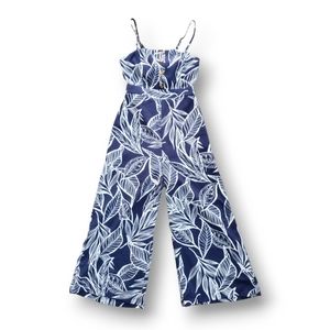 Favlux navy white tie back palm print cropped wide leg jumpsuit